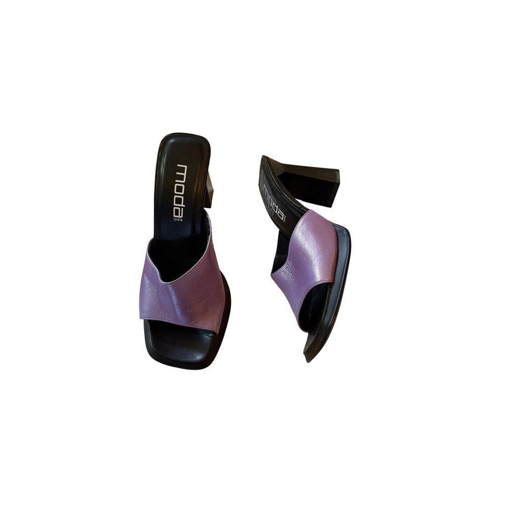 Y2k Bratz Moda Spana Lavender Metallic Leather Square Toe Block Heel Size 6M
